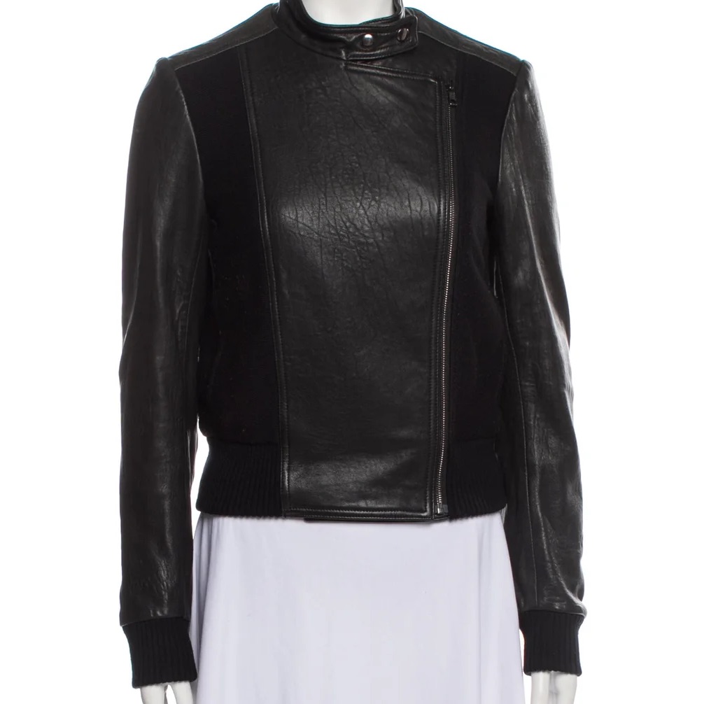 Theory Lamb Leather And Cotton Moto Jacket